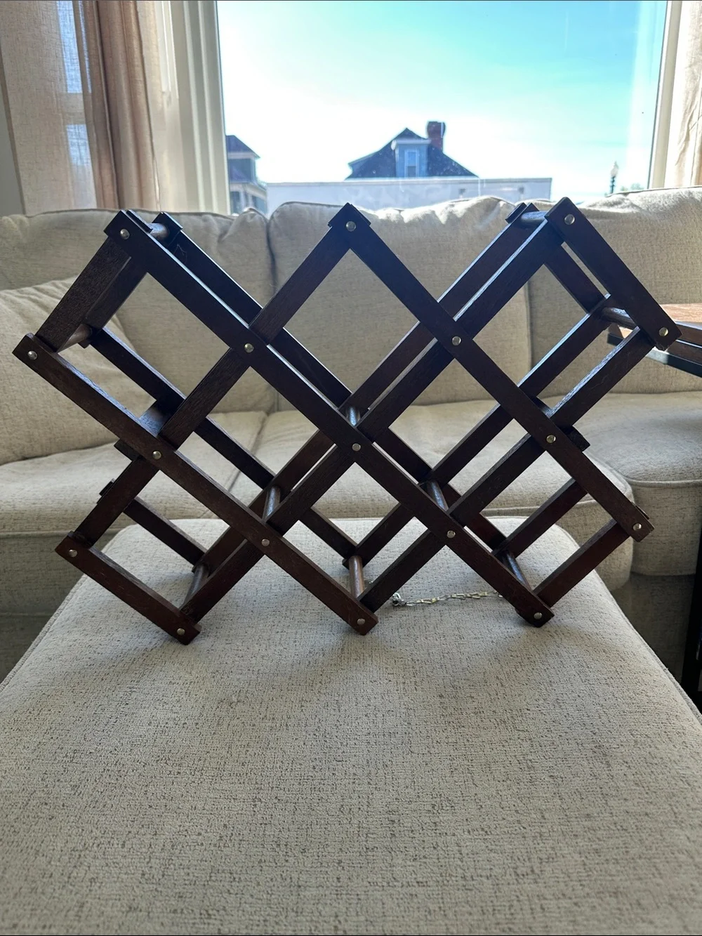 Vintage Mid-Century Wooden Accordion Folding Wine Rack - Holds 8 Bottles